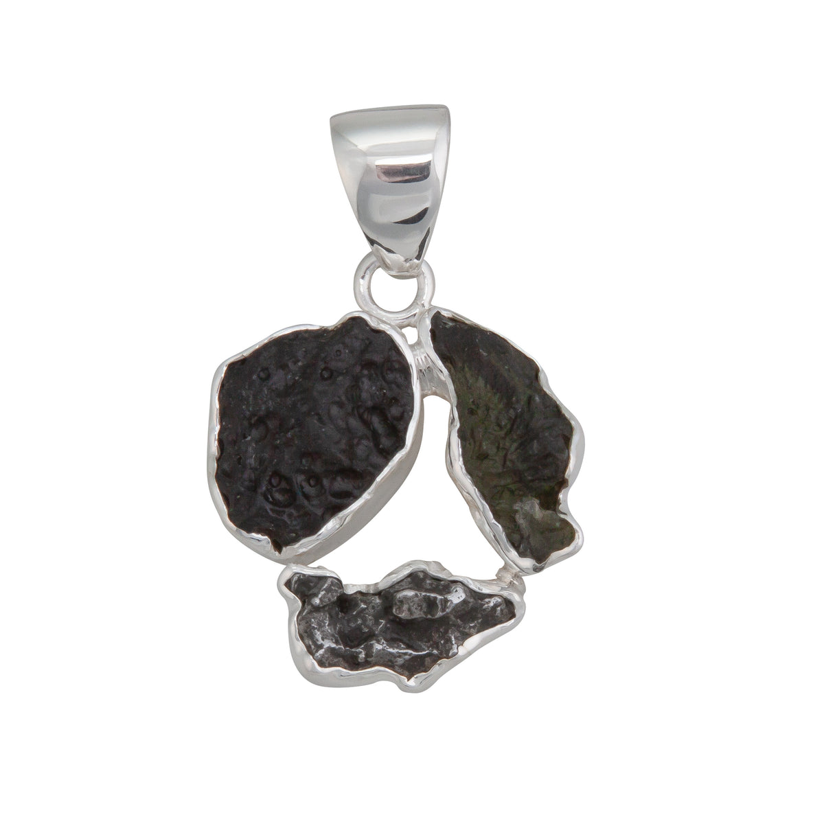 Sterling Silver Meteorite-Moldavite-Tecktite Pendant | Charles Albert Jewelry