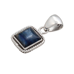 Sterling Silver Kyanite Square Pendant with Rope Detail | Charles Albert Jewelry