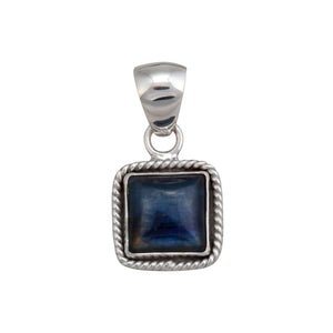 Sterling Silver Kyanite Square Pendant with Rope Detail | Charles Albert Jewelry