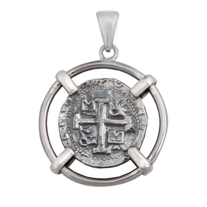 Sterling Silver Replica Treasure Coin Pendant Prong Set | Charles Albert Jewelry