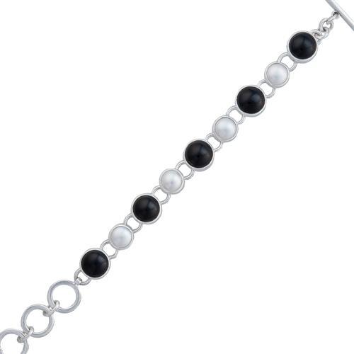 Sterling Silver Pearl &amp; Onyx Bracelet | Charles Albert Jewelry