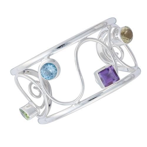 Sterling Silver Multi-Gemstone Cuff Bracelet | Charles Albert Jewelry