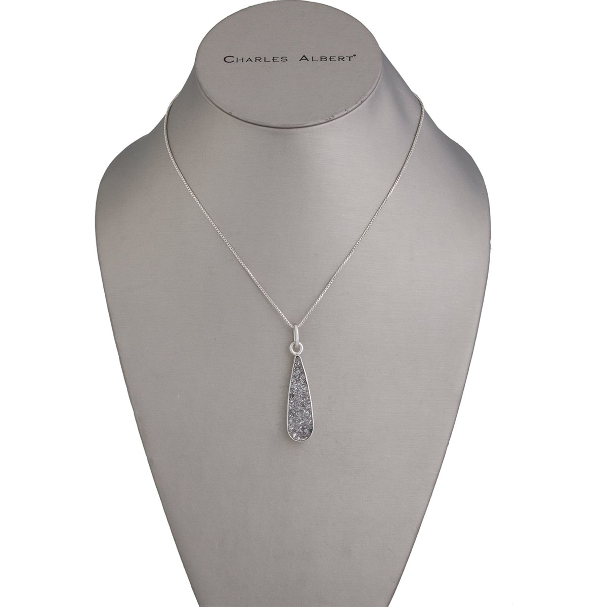 Sterling Silver Teardrop Platinum Druse Pendant | Charles Albert Jewelry